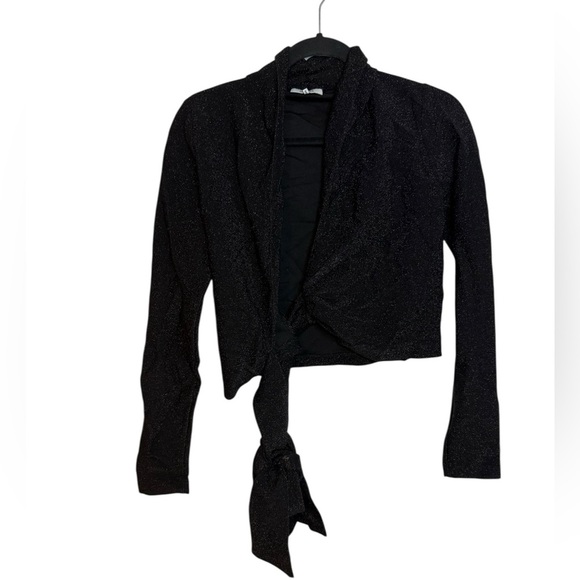 Ganni Black Metallic Baxter Wrap Top - Picture 2 of 6